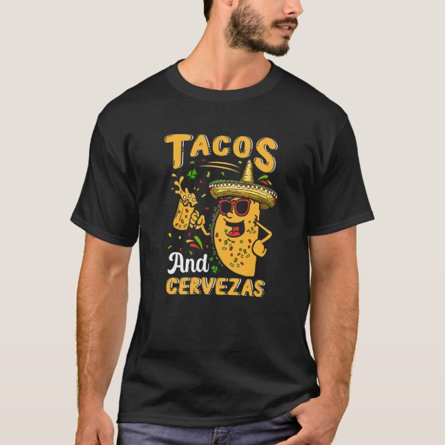 Tacos und Cervezas Cinco de Mayo Taco Beer Lover T-Shirt (Vorderseite)