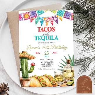 Tacos und Tequila 40. Erwachsene Geburtstag Fiesta Einladung