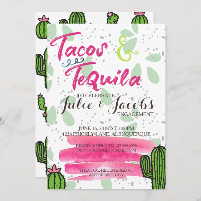 Tacos und Tequila-Engagement Einladung (Vorne/Hinten)