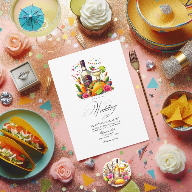 Tacos und Tequila Fiesta Wedding Einladung (Colorful Tacos and Tequila Fiesta Wedding Invitation)