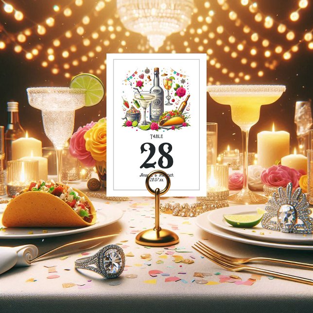 Tacos und Tequila Fiesta Wedding Tischnummer (Lively and Fun Tacos and Tequila Fiesta Wedding Table Number Card)