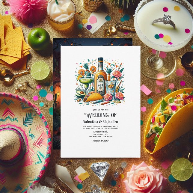 Tacos und Tequila Hochzeit mit Monogramm Flasche Einladung (Fun Tacos and Tequila Wedding with Monogram Bottle Invitation)
