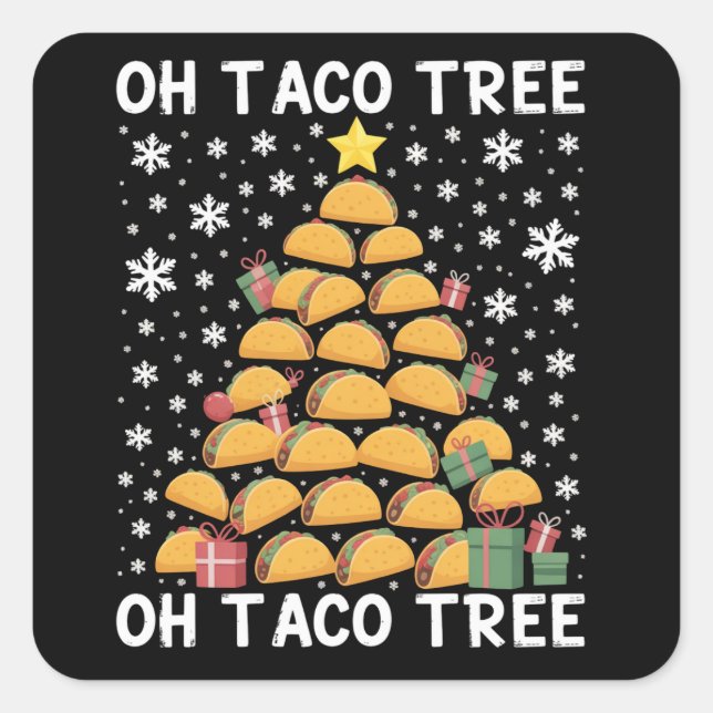 Tacos Weihnachtsbaum Funny Xmas Feinschmecker Mexi Quadratischer Aufkleber (Vorderseite)