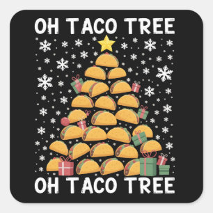 Tacos Weihnachtsbaum Lustiger Xmas Foodie Mexikani Quadratischer Aufkleber