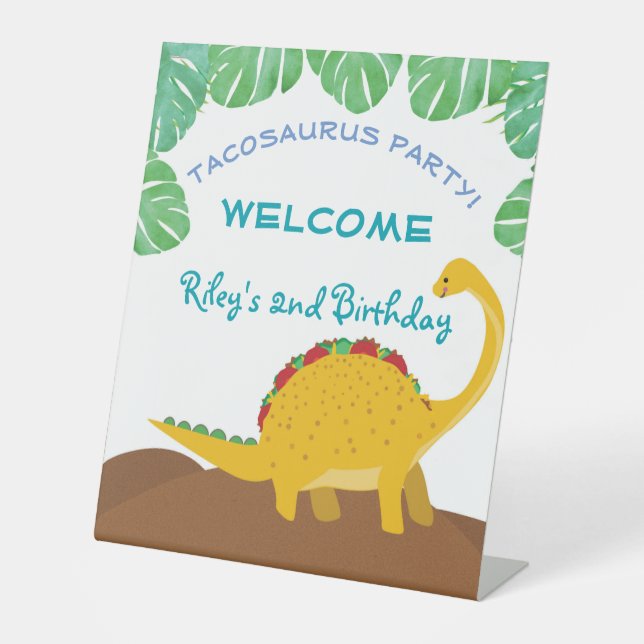 Tacosaurus Geburtstagsparty - Dinosaurier und Taco Sockelschild (Vorderseite)