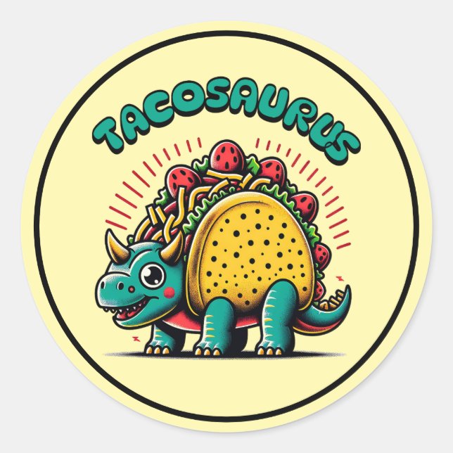 Tacosaurus Triceratops Funny Cartoon Runder Aufkleber (Vorderseite)