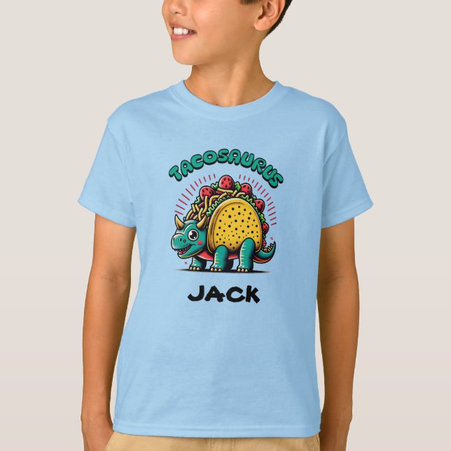 Tacosaurus Triceratops Funny Cartoon T-Shirt (Vorderseite)