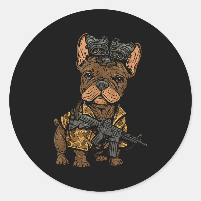 Tactical Frenchie Funny Dog Bulldog With Nvg Meme  Runder Aufkleber (Vorderseite)