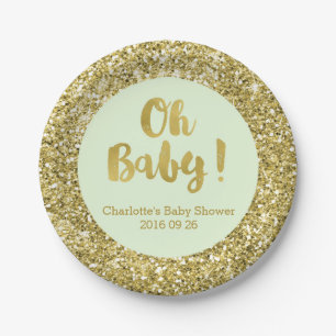Tadellose GoldGlitzer-oh Baby-Baby-Duschen-Platte Pappteller