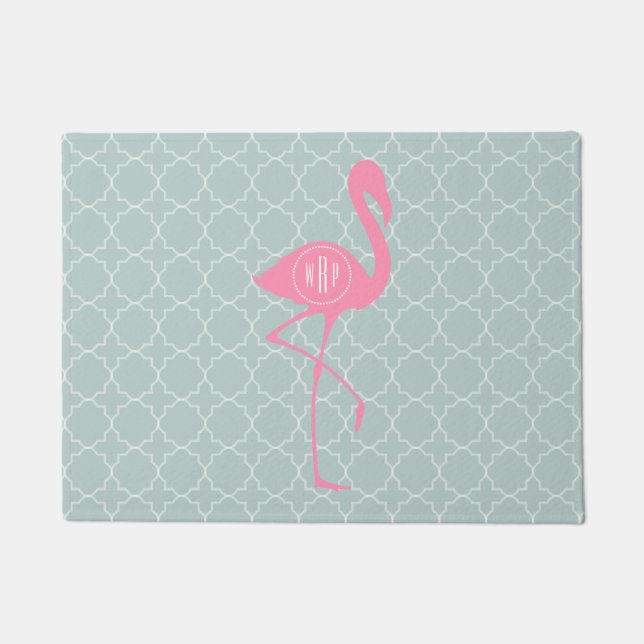 Tadellose Quatrefoil Monogramm-Flamingo-Fußmatte Fußmatte (Vorderseite)