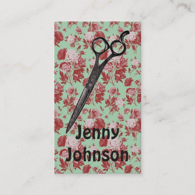 tadellose rosarote mit Blumenscheren des Vintagen Visitenkarte (Vorderseite)