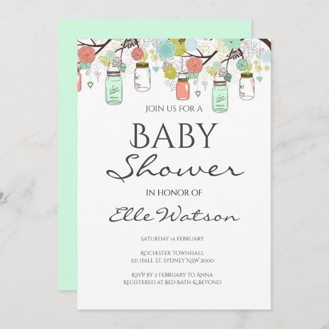 Tadellose und korallenrote Babyparty-Einladung Einladung (Vorne/Hinten)