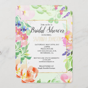 Tadelloser Watercolor-BlumenBrautparty Einladung