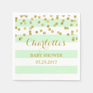Tadelloses Grün Stripes Goldconfetti-Babyparty Serviette
