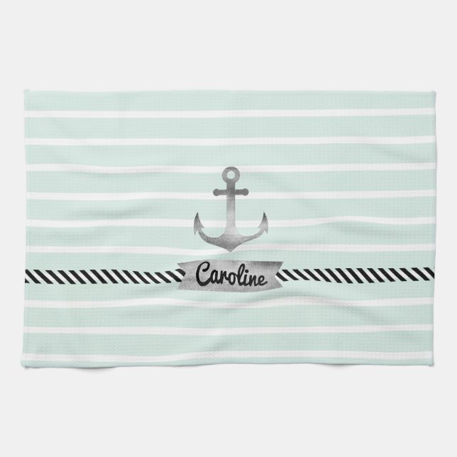 Tadelloses Grün Stripes graue Handtuch (Horizontal)