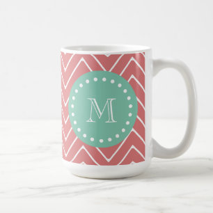 Tadelloses grünes Monogramm des Pfirsich-Zickzack Kaffeetasse