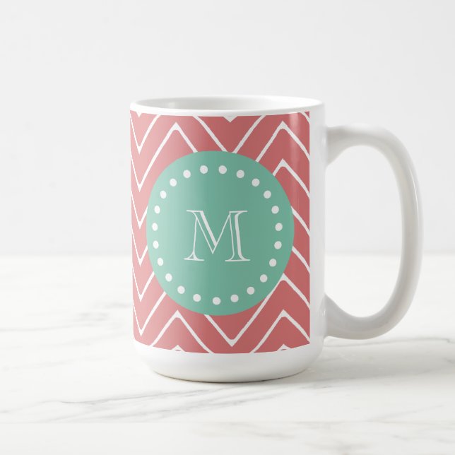 Tadelloses grünes Monogramm des Pfirsich-Zickzack Kaffeetasse (Rechts)