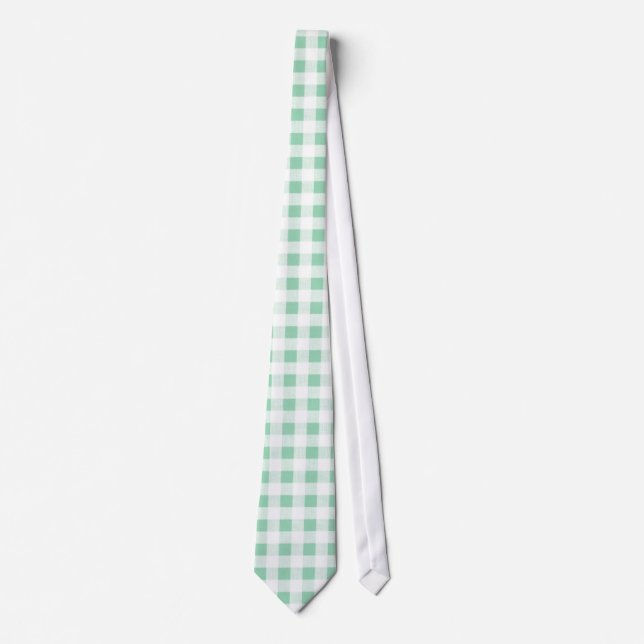 Tadelloses grünes weißes Gingham-Muster Krawatte (Vorderseite)