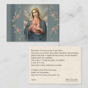 Tadelloses Herz von Gebet Marys Memorare Visitenkarte