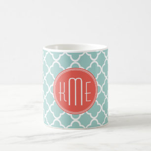 Tadelloses und korallenrotes Quatrefoil mit Kaffeetasse