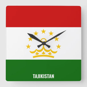 Tadschikistan-Flagge Glänzend Patriotisch Quadratische Wanduhr