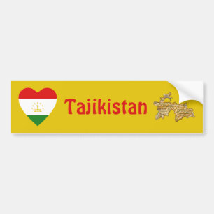 Tadschikistan Flaggenherz + Karte Autoaufkleber