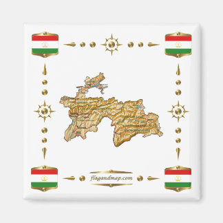 Tadschikistan Karte + Flaggen Magnet