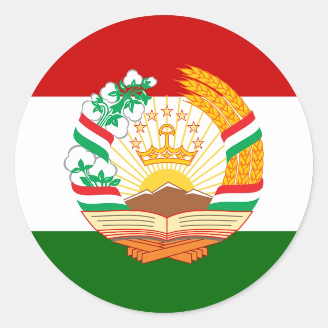 Tadschikistani Flag & Emblem, Flagge Tadschikistan Runder Aufkleber (Vorderseite)