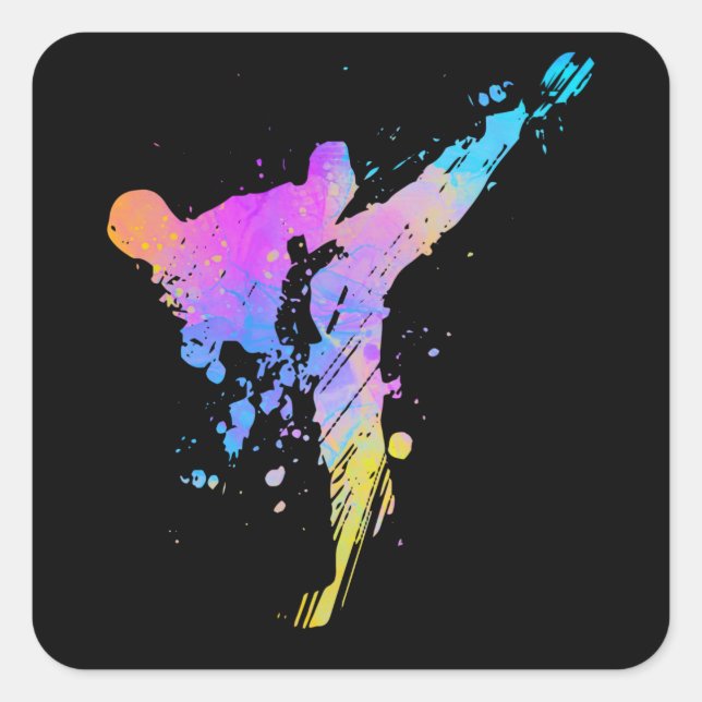 Tae Kwon Do Karate Silhouette für Mädchen Quadratischer Aufkleber (Vorderseite)