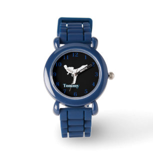 Taekwando Kontur und bearbeitbarer Name Armbanduhr