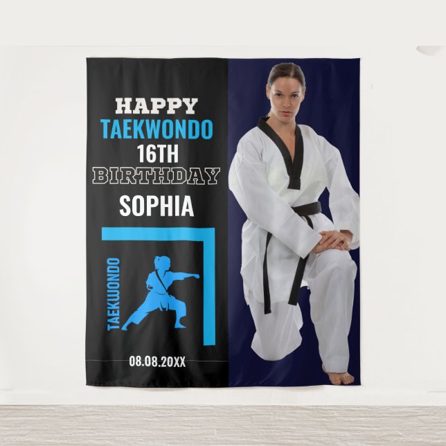 Taekwondo Birthday, Girl Player Backdrops Wandteppich (Vorderseite)