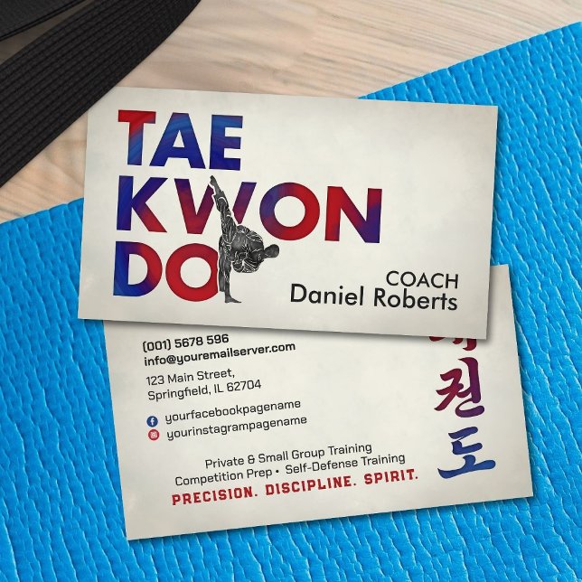 Taekwondo Coach - Hangul Symbol und Hoher Kick Visitenkarte (Von Creator hochgeladen)
