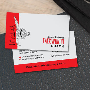 Taekwondo Coach - Kampfkünstler und Hangul-Symbol Visitenkarte