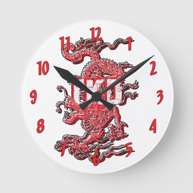 Taekwondo-Drache Runde Wanduhr (Vorderseite)