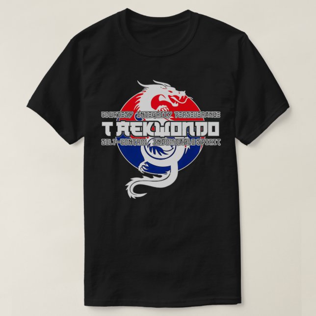 Taekwondo Graphic TKD 5 Tenets Asian Dragon Premiu T-Shirt (Design vorne)