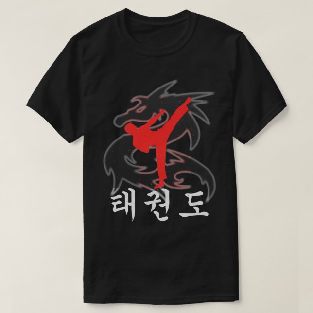 Taekwondo Hoher Kick Drache mit koreanischen Symbo T-Shirt (Design vorne)