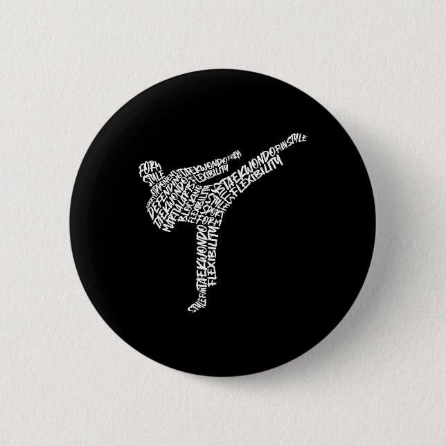 Taekwondo Kampfkunst Typografie Kinder Männer Jung Button (Vorderseite)