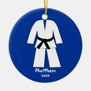 Taekwondo Karate Black Belt Blue Personalisiert Keramikornament