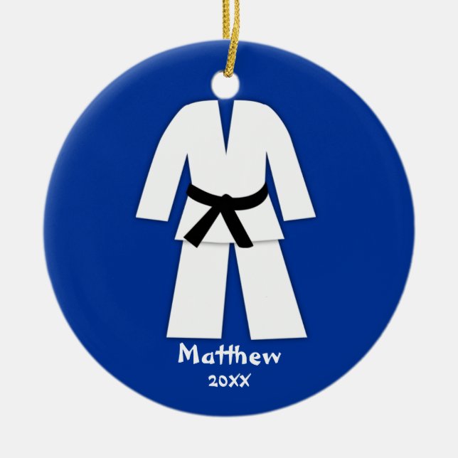 Taekwondo Karate Black Belt Blue Personalisiert Keramikornament (Vorne)