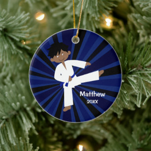 Taekwondo Karate Blue Belt Boy Personalisiert Keramik Ornament