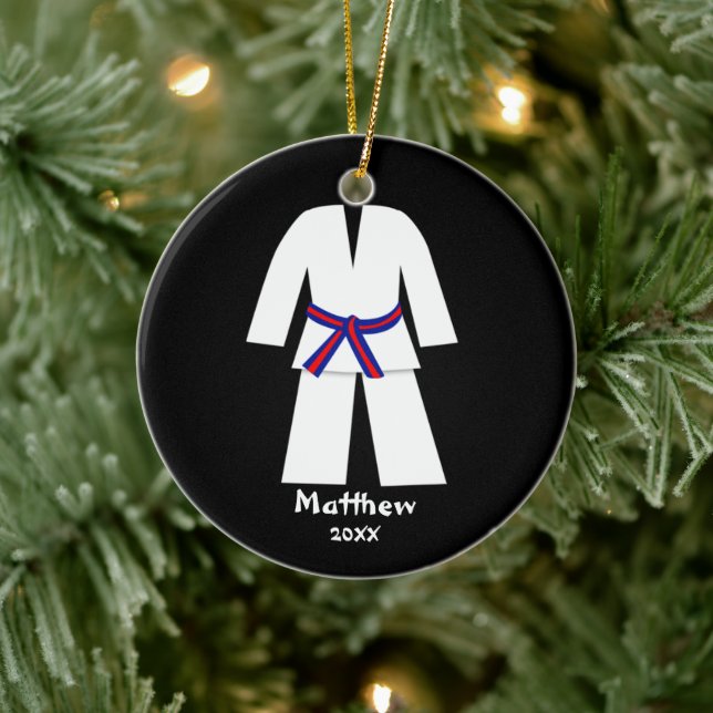 Taekwondo Karate Blue Red Belt Personalisiert Keramik Ornament (Baum)
