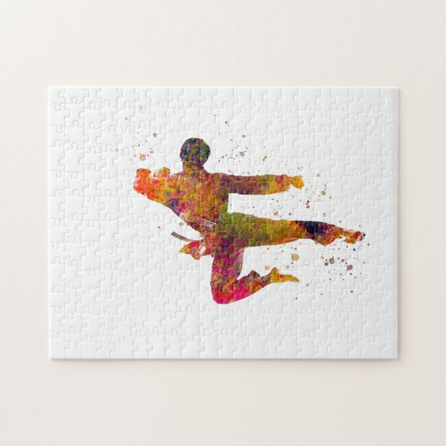 Taekwondo-karate en acuarela puzzle (Horizontal)