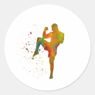 Taekwondo-karate en acuarela runder aufkleber