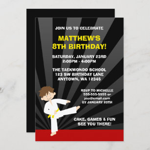 Taekwondo-Karate-Gelb-Gurt-Geburtstags-Einladungen Einladung