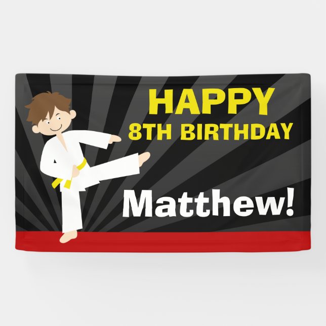 Taekwondo-Karate-Gelb-Gurt-Jungen-Geburtstag Banner (Horizontal)