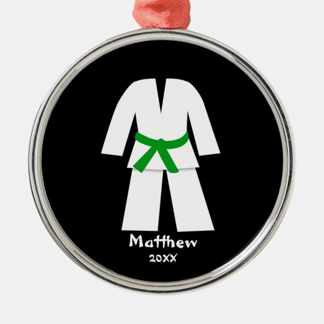 Taekwondo-Karate-grüner Gurt personalisiert Ornament Aus Metall (Vorne)