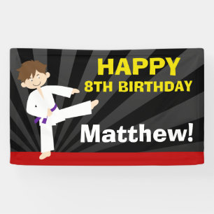 Taekwondo-Karate-lila Gurt-Jungen-Geburtstag Banner