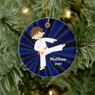 Taekwondo Karate Orange Belt Boy Personalisiert Keramikornament