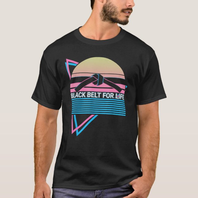 Taekwondo Karate Retro Black Belt For Life T-Shirt (Vorderseite)