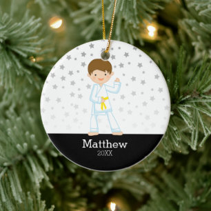 Taekwondo Karate Star Yellow Belt Boy Personalisie Keramik Ornament